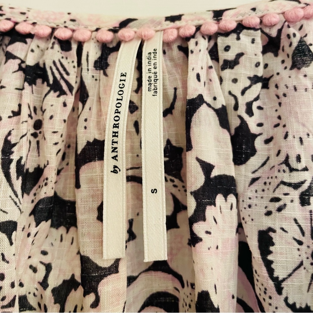 Anthropologie Pink Floral Ruffle Button DownV-NeckSizeMedium/NWOT - Picture 7 of 13
